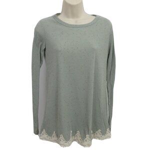 Rue 21 Pullover Top Shirt Size Medium Gray Ribbed w Lace Trim Long Sleeve-Casual